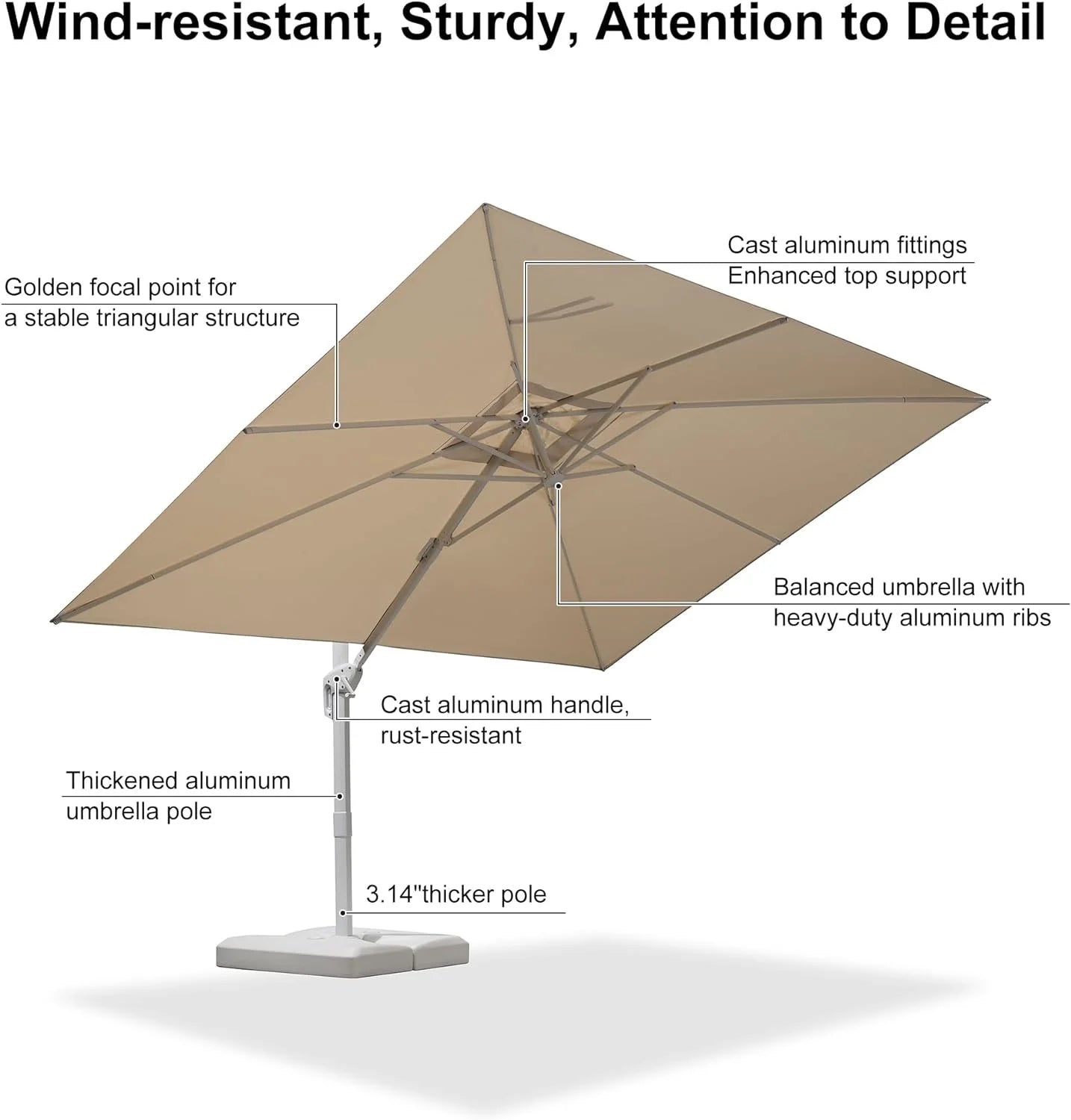 PURPLE LEAF 9 11.5 FT Patio Umbrella White Cantilever Offset Umbrella Rectangle Outdoor Umbrella with 360° Rotation for Garden Deck Pool, Beige