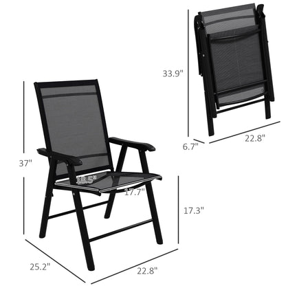 4 Patio Folding , Stackable Outdoor Sling Chairs With For Lawn, Camping, Dining, Beach. Metal Frame, No Assembly, Black. 22.87" L X 25.15" W 37" H, 242 Lbs Load-supporting Ability Frame Structure,