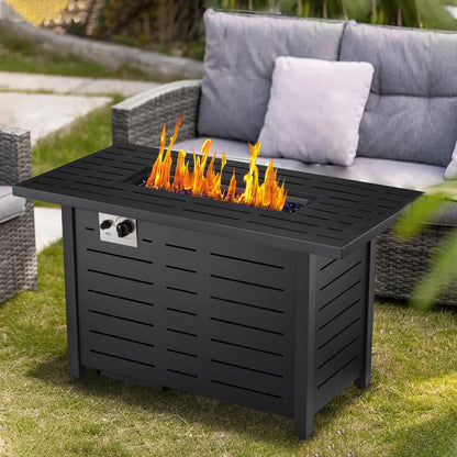 KNDKO 43" Outdoor Propane Fire Pit Table - 50,000 BTU Auto-Ignition Gas Fire Table with Lid, Weather-resistant Backyard Heater for Patio, Deck & Garden