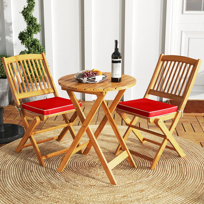 Topbuy Patio Folding Chair Set of 4 Portable Acacia Wood Dining Chairs with High Back & Seat Cushions Navy