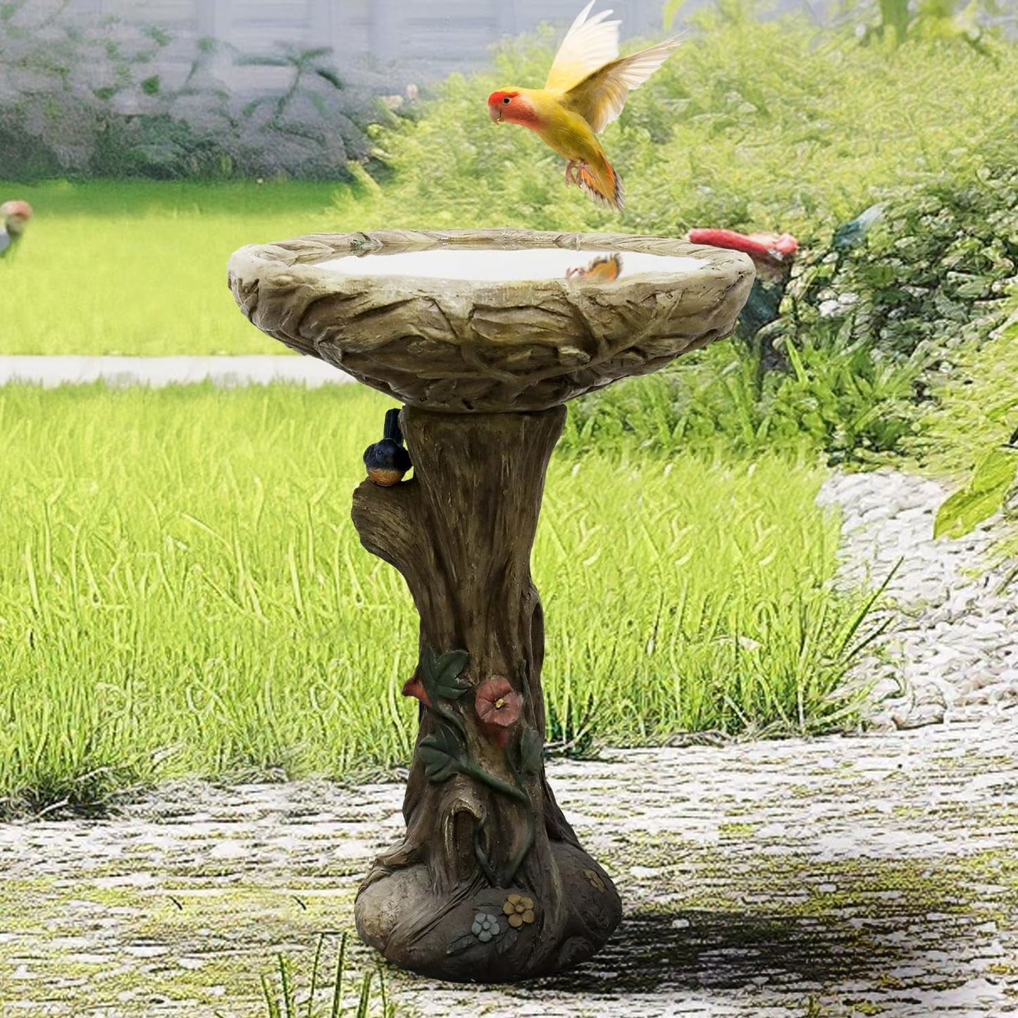 24.4" H Cement Bird Bath for Garden- Fibre Reinforced Concrete Bird Baths for Outdoors, Large Size Vintage Carved Pedestal Birdbath for Patio, Yard, Lawn -20 in. Dia. X 24.4 in. H Bird Fountain
