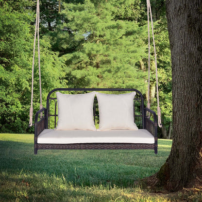 Costway Patio Swing Chair 2-Person Hanging Seat Outdoor Wicker Loveseat Cushioned Porch