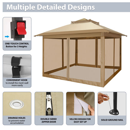 COBIZI 11x11 Pop up Gazebo Outdoor Canopy Gazebo Patio Gazebo with Mosquito Netting Canopy Shelter with 121 Square feet of Shade for Poolside, Garden, Party and Backyard, Khaki