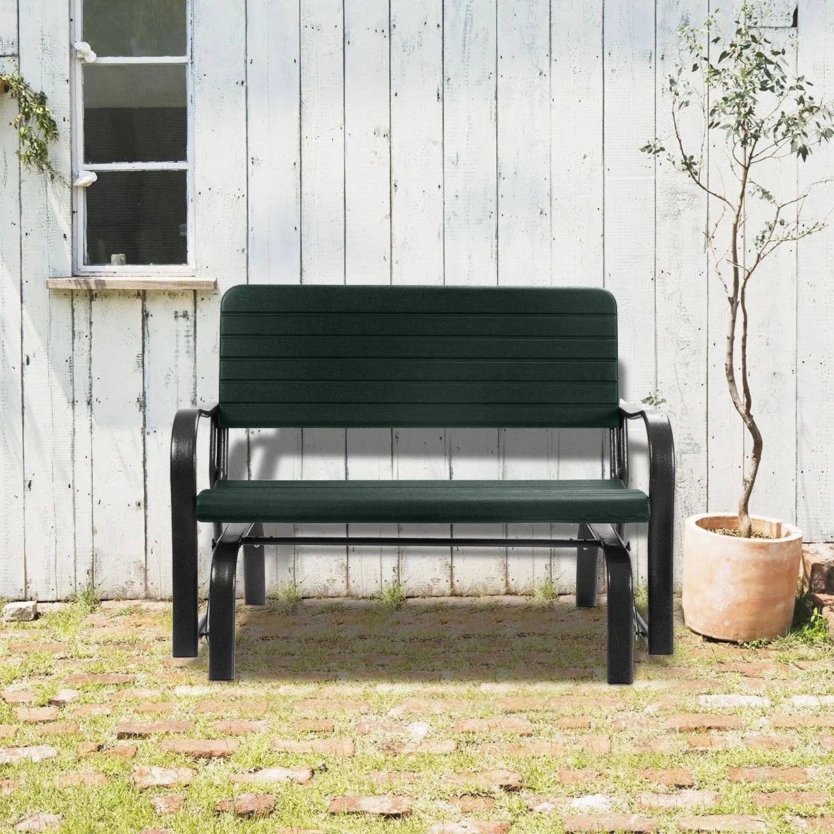 Costway Outdoor Patio Swing Porch Rocker Glider Bench Loveseat Garden Seat Steel