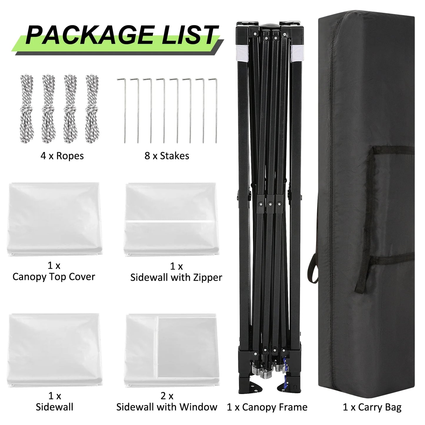 SANOPY 10' x 10' Pop up Canopy Tent with 4 Removable Sidewalls, Outdoor Patio Gazebo Tent with Handbag for Camping, Silver White