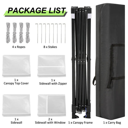 SANOPY 10' x 10' Pop up Canopy Tent with 4 Removable Sidewalls, Outdoor Patio Gazebo Tent with Handbag for Camping, Silver White