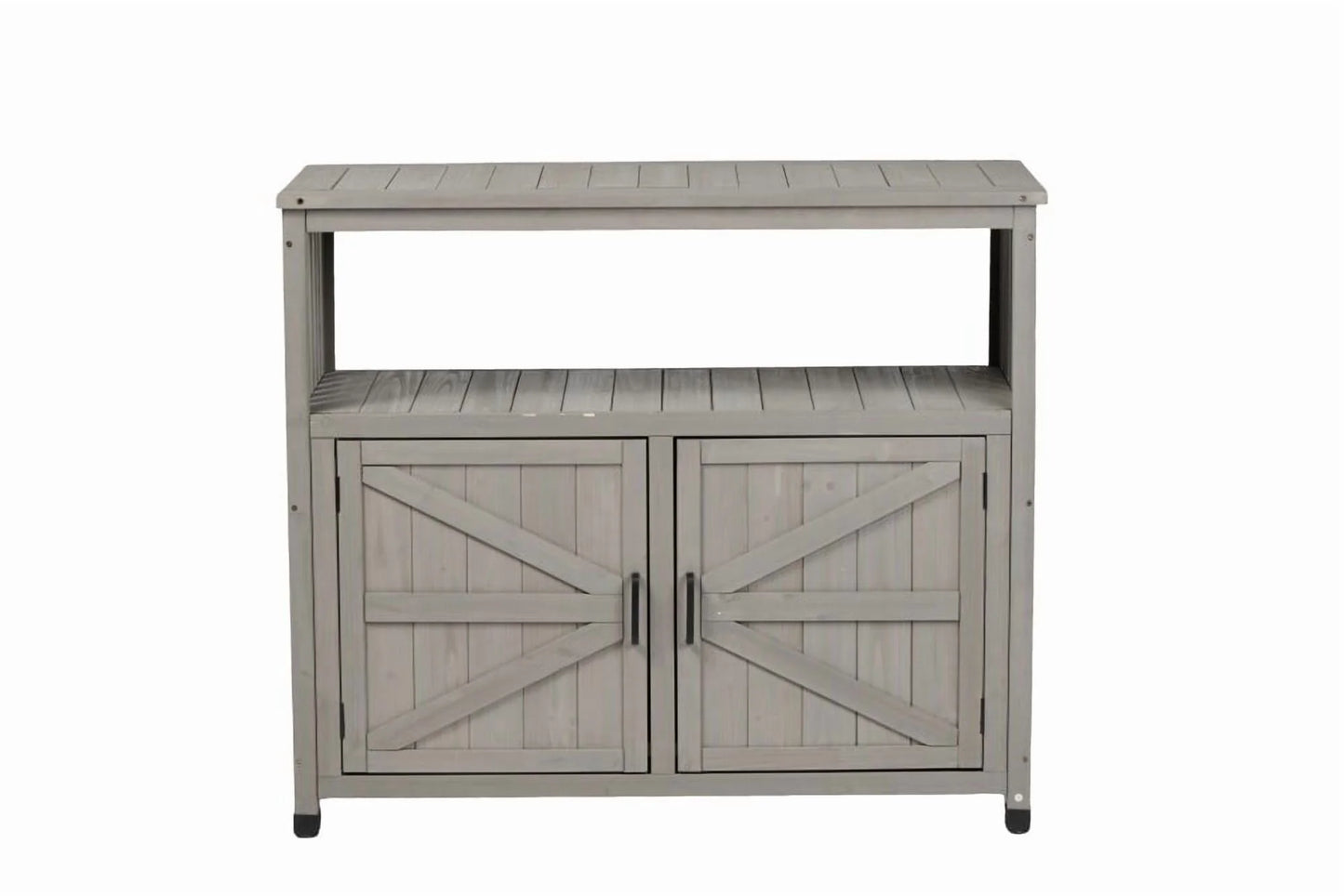 Outdoor Storage Cabinet, Patio Bar Table with Two Doors and Shelves, Wooden Patio Bar Table Set with Storage, Buffet Cabinet Sideboard for Outdoor and Indoor, Gray