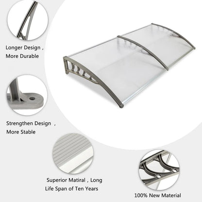 Ktaxon 35.4"X77" Door Awning Polycarbonate Patio Cover Silver & Gray Bracket