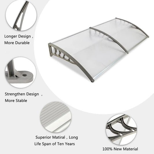 Ktaxon 35.4"X77" Door Awning Polycarbonate Patio Cover Silver & Gray Bracket