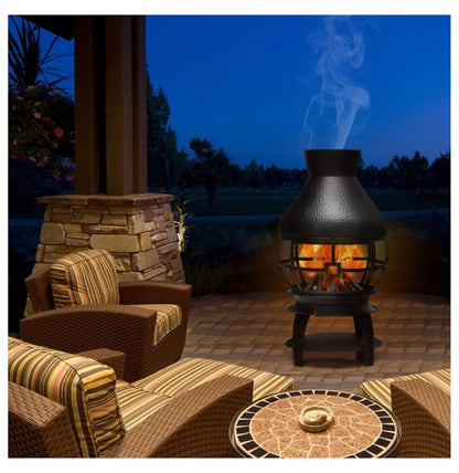 Wood Burning Chimenea Fireplace - Outdoor Patio Fire Pit, Black, 20"x20"x43.5", Iron Construction, Portable Fireplace for Garden, Backyard, Courtyard