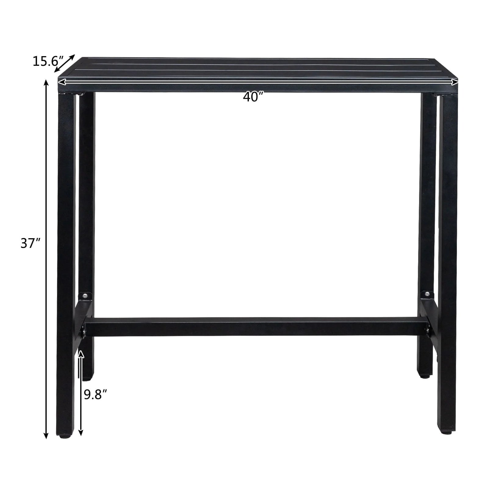 UBesGoo Outdoor Iron Bar Table, 40'' Rectangle Patio Counter Height Console Table, Black