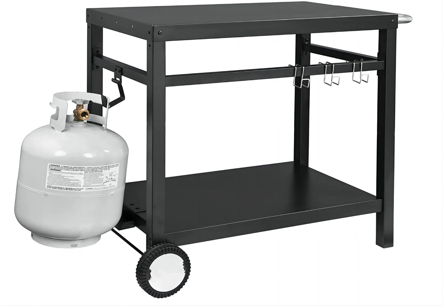 WhizMax Black Grill Cart Pizza Oven Stand, BBQ Prep Table with Wheels & Hooks Outdoor, Side Handle, Double-Shelf Grilling Cart Tabletop Griddle Cooking Station for Bar, Patio, Camping, Home