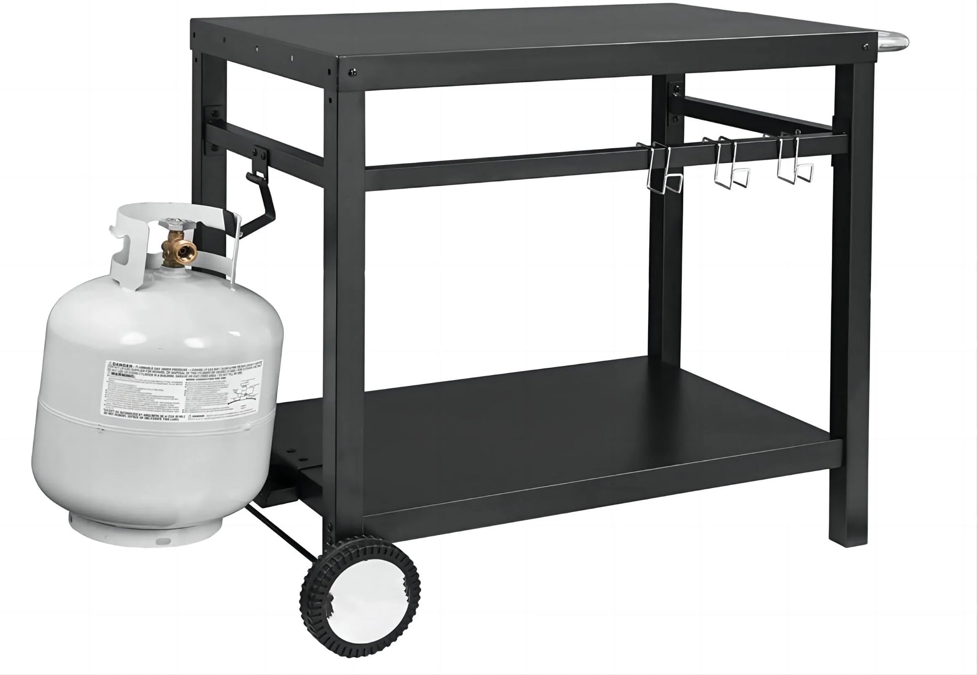 WhizMax Black Grill Cart Pizza Oven Stand, BBQ Prep Table with Wheels & Hooks Outdoor, Side Handle, Double-Shelf Grilling Cart Tabletop Griddle Cooking Station for Bar, Patio, Camping, Home