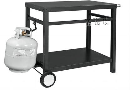 WhizMax Black Grill Cart Pizza Oven Stand, BBQ Prep Table with Wheels & Hooks Outdoor, Side Handle, Double-Shelf Grilling Cart Tabletop Griddle Cooking Station for Bar, Patio, Camping, Home