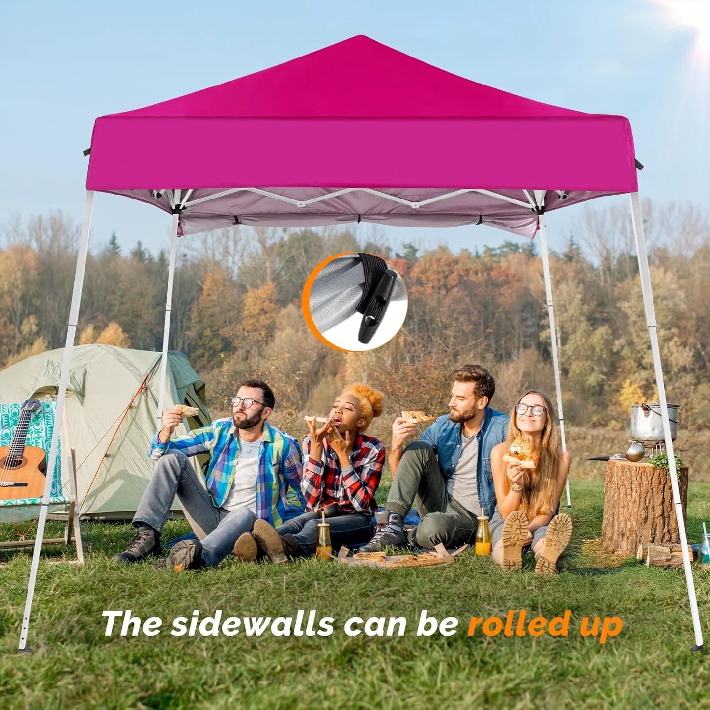 EIGHTNINE 6x6 ft Pop Up Canopy Tent, Outdoor Small Canopy Tent with Backpack, Patio Pop Up Gazebo Slant Leg Canopy with 1 Sidewall, Portable Easy Up Canopy (Pink)