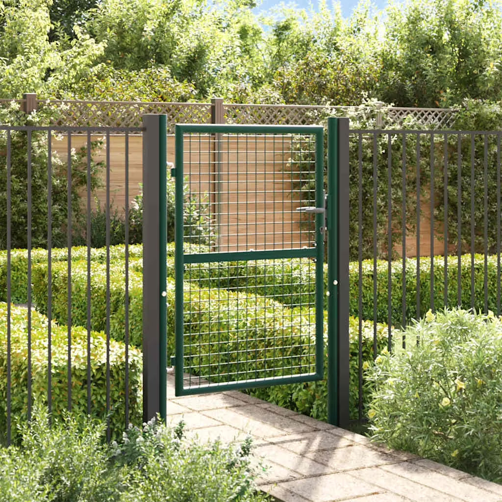 vidaXL Fence Gate Metal Fence Post Garden Gate for Outdoor Patio Steel Green
