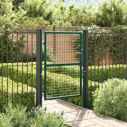vidaXL Fence Gate Metal Fence Post Garden Gate for Outdoor Patio Steel Green