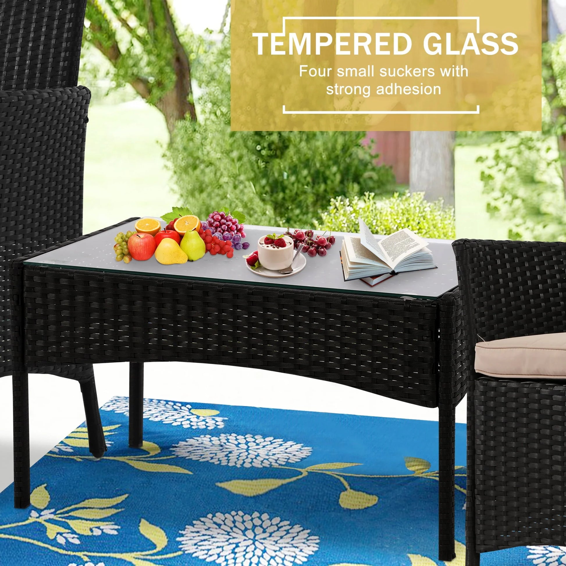YRLLENSDAN Patio Furniture Set 4 Piece, Wicker Sofa Set Rattan Chair Outdoor Indoor Wicker Sofa with with Cushions & Coffee Table Bistro Sets for Patio Backyard Lawn Patio Chair (Black)