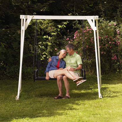 Gymax Patio Hanging Porch Swing 2-Person Outdoor Metal Swing Bench Chair w/Chains Brown