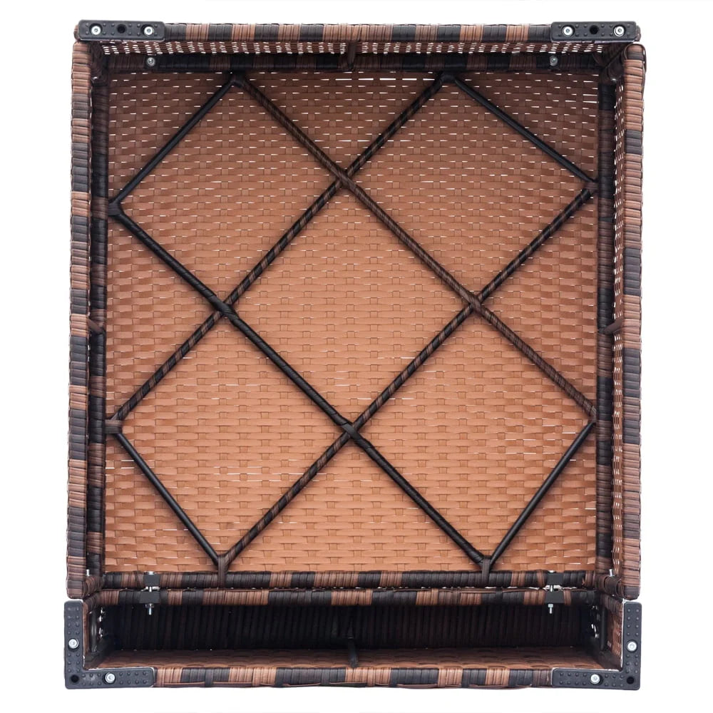 Wicker Patio Sofa Sets, 7 Pieces Outdoor Seating Sets, Lounge Sofa and Tempered Glass Coffee Table, Deck Front Garden Furniture Set, Brown Rattan + Beige Cushion