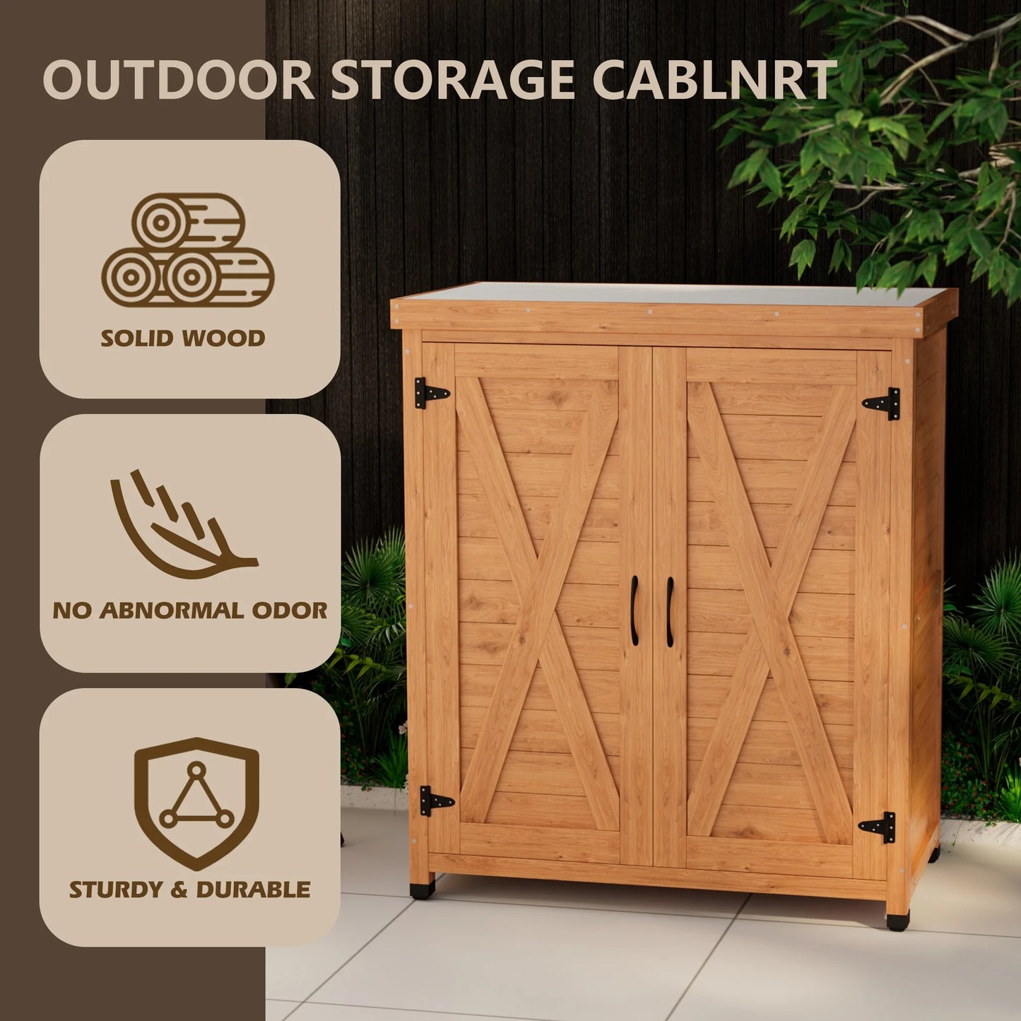 Durable Cedar Potting Bench w/Storage Cabinet & Metal Top - 31" Gray Outdoor Work Station for Patio, Balcony, Garden - Weather-Resistant, Stable X-Design
