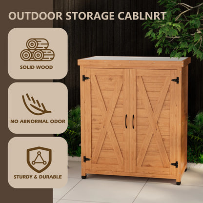Durable Cedar Potting Bench w/Storage Cabinet & Metal Top - 31" Gray Outdoor Work Station for Patio, Balcony, Garden - Weather-Resistant, Stable X-Design