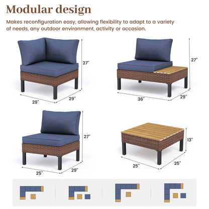 ELPOSUN L Shaped Conversation Sectional Sofa Set with Coffee Table, 5 Pieces Patio Furniture Seating Group with Side Table for Backyard Garden, Beige Grey