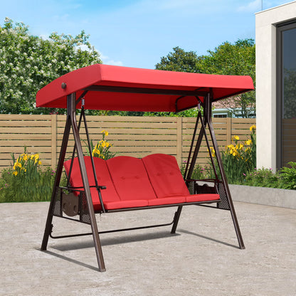 PURPLE LEAF 3-Seat Deluxe Outdoor Patio Porch Swing with Weather Resistant Steel Frame, Adjustable Tilt Canopy, Cushions and Pillow Included, Terra