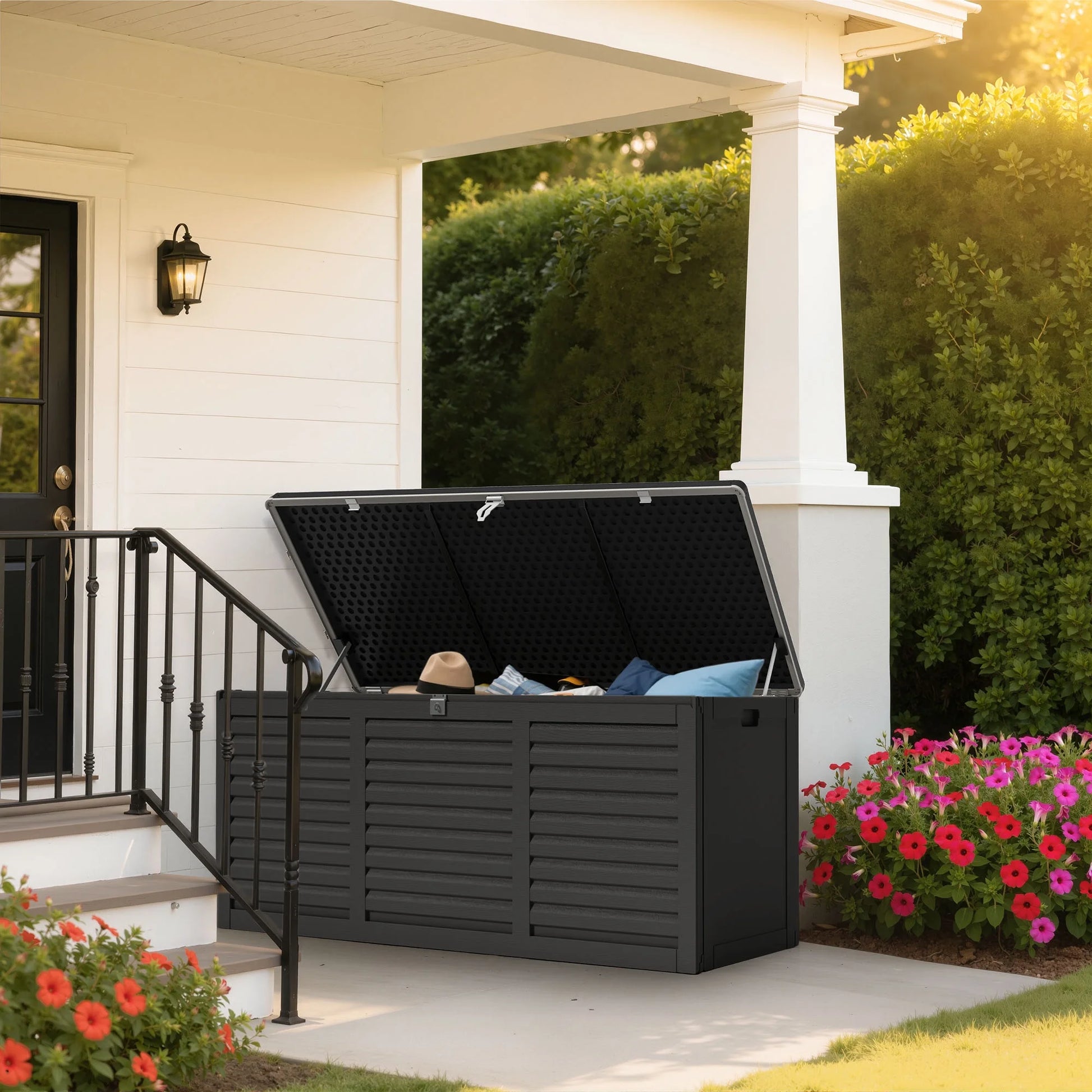 Outdoor Storage Box, 130GAL Waterproof Deck Box, Lockable Pool Patio Storage Indoor Toy Box, Outdoor Storage Bench for Porch, Max Load Weight 500LBS