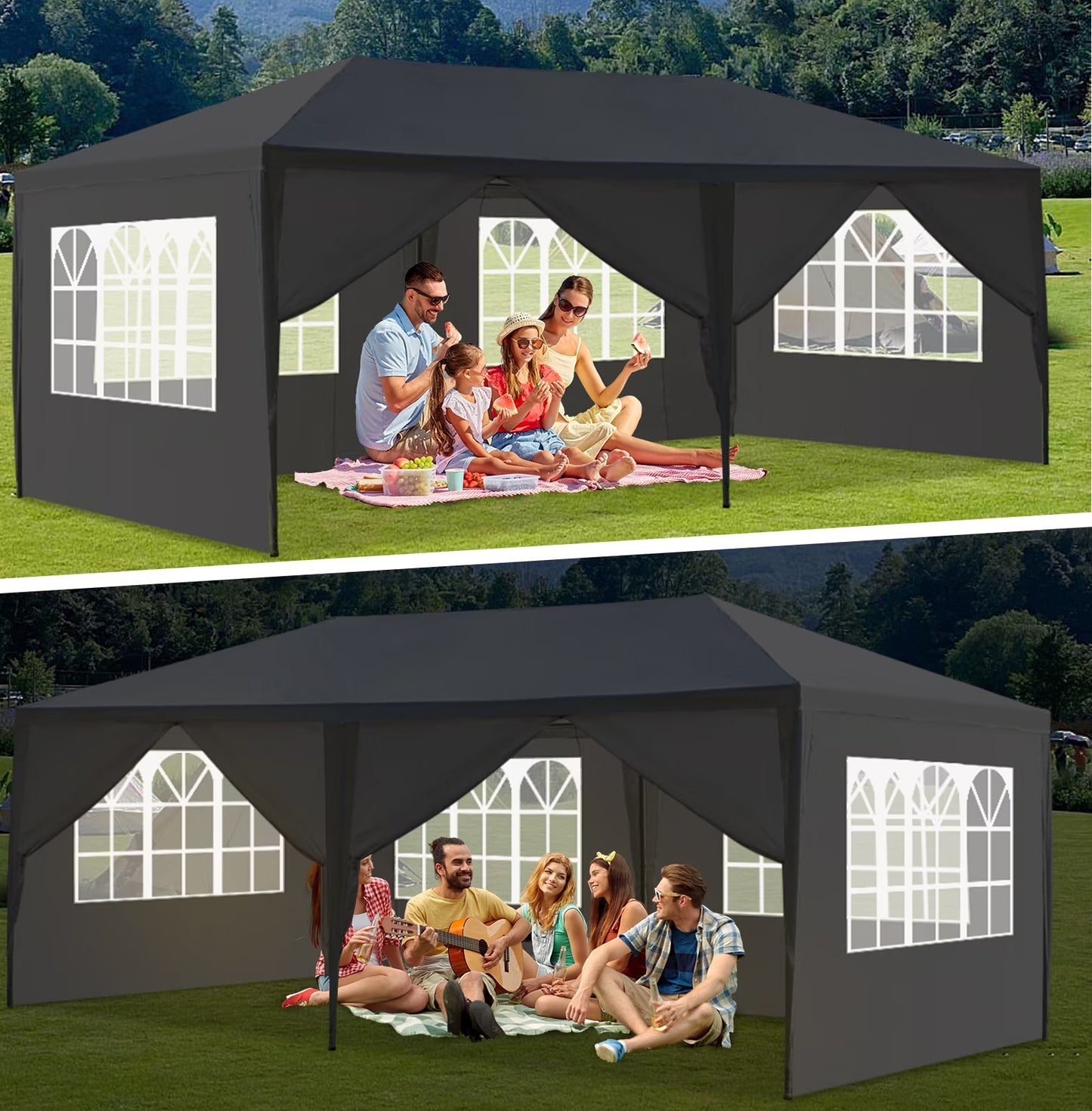 OverPatio 10' x 20' Canopy Tent Party Tent Event Tent w/6 Sidewall - Black