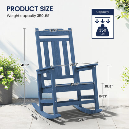 SERWALL Outdoor Rocking ChairHDPE Patio Rocking Chair, Heavy Duty Front Porch Rocker, Blue