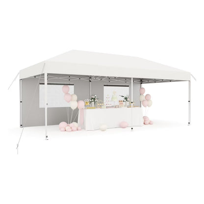 10'x 20' Pop up Canopy Tent,inst antEasy Setup Commercial Canopy Tent with 2Pcs Sidewalls, 12 Stakes & 6 Sandbags, Portable Outdoor Tent for Farmers' Market, Wedding, Patio, Party, Event