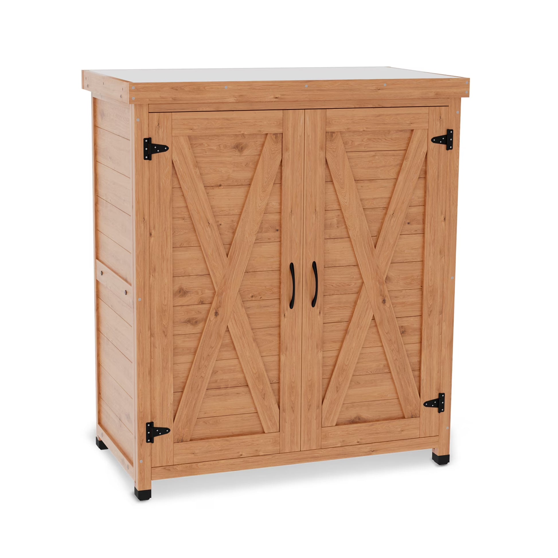 Durable Cedar Potting Bench w/Storage Cabinet & Metal Top - 31" Gray Outdoor Work Station for Patio, Balcony, Garden - Weather-Resistant, Stable X-Design