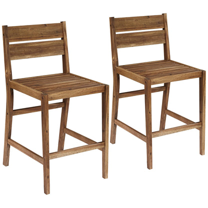 Teal Island Designs Wood Outdoor Bar Stools 24" Set of 2 High Farmhouse Rustic with Ladder Backrest Footrest for Kitchen Counter Island Patio Garden