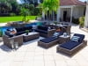 Malmo 18-Piece Resin Wicker Outdoor Patio Furniture Combination Set in Gray w/Sectional Set, Eight-seat Dining Set, and Chaise Lounge Set (Full-Round Gray Wicker, Polyester Light Gray)