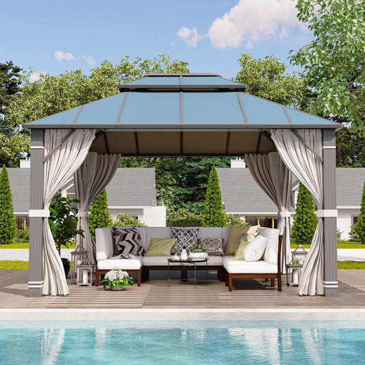 Erommy Hardtop Gazebo, Waterproof Aluminum Pavilion with Netting & Curtains for Patio, Garden Dusty Blue 10'x12'