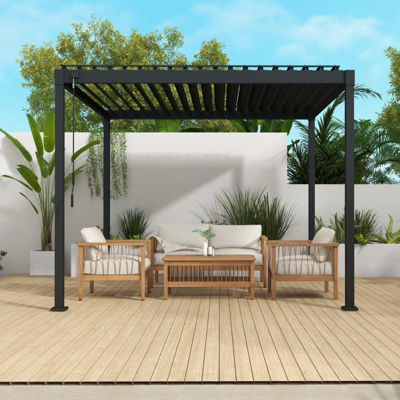 Mirador 10'x 10' Outdoor Pergola, 80S Steel Frame w/Adjustable Louvers Roof for Garden, Patio, Backyard, Dark Gray