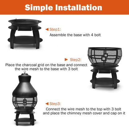 Gymax Patio Fire Pit Chimenea Fireplace Wood Burning Heater Garden Backyard