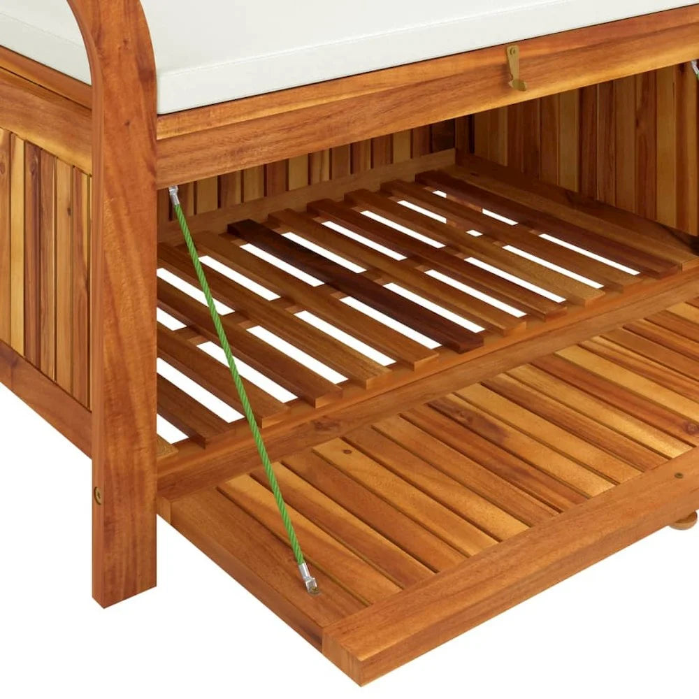 vidaXL Patio Collection Solid Acacia Wood Outdoor Storage Bench with Cushion - Loveseat