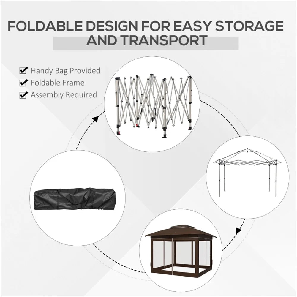 BAYUELSWU Pop Up Canopy Tent 12 x12 Ft Outdoor Pop up Canopy with Curtains and Shelter for Patio, Party & Backyard (Brown)