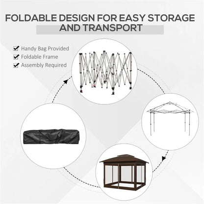 BAYUELSWU Pop Up Canopy Tent 12 x12 Ft Outdoor Pop up Canopy with Curtains and Shelter for Patio, Party & Backyard (Brown)