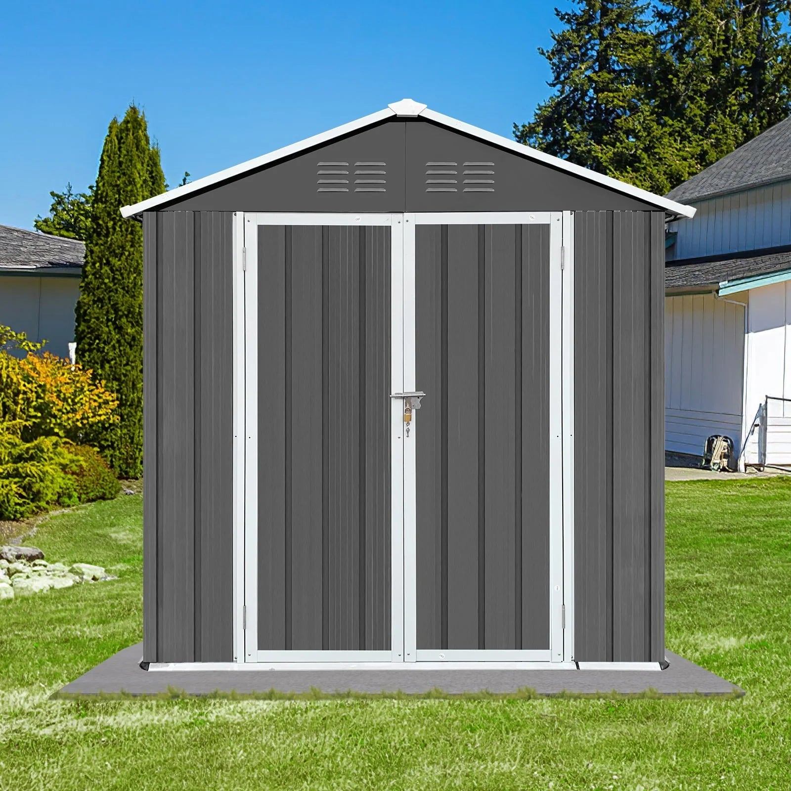 6' x 4' Outdoor Metal Storage Shed, Tools Storage Shed, Galvanized Steel Garden Shed with Lockable Doors, Outdoor Storage Shed for Backyard, Patio, Lawn, D8311