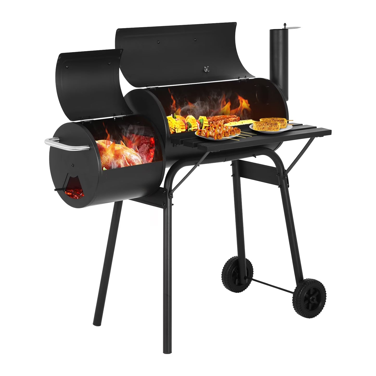 BIQWBIC 43? Charcoal Grill with Offset Smoker - Heavy Duty BBQ Grill for Backyard, Camping & Patio, Portable Charcoal Grills with Temperature Gauge & Wheels, Fits 6-10 People