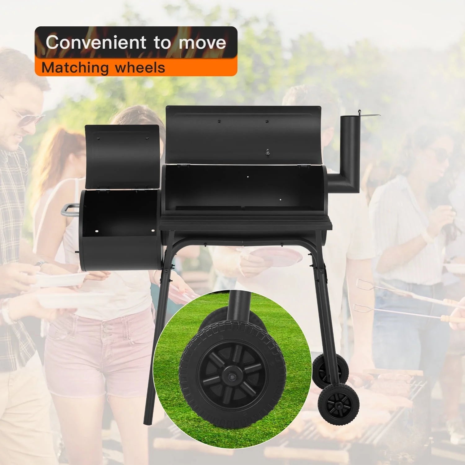 43’Charcoal Grills Outdoor BBQ Grill Camping Grill American Braised Roast Portable Grill Offset Smoker for 6-10 People Patio Backyard Camping Picnic BBQ