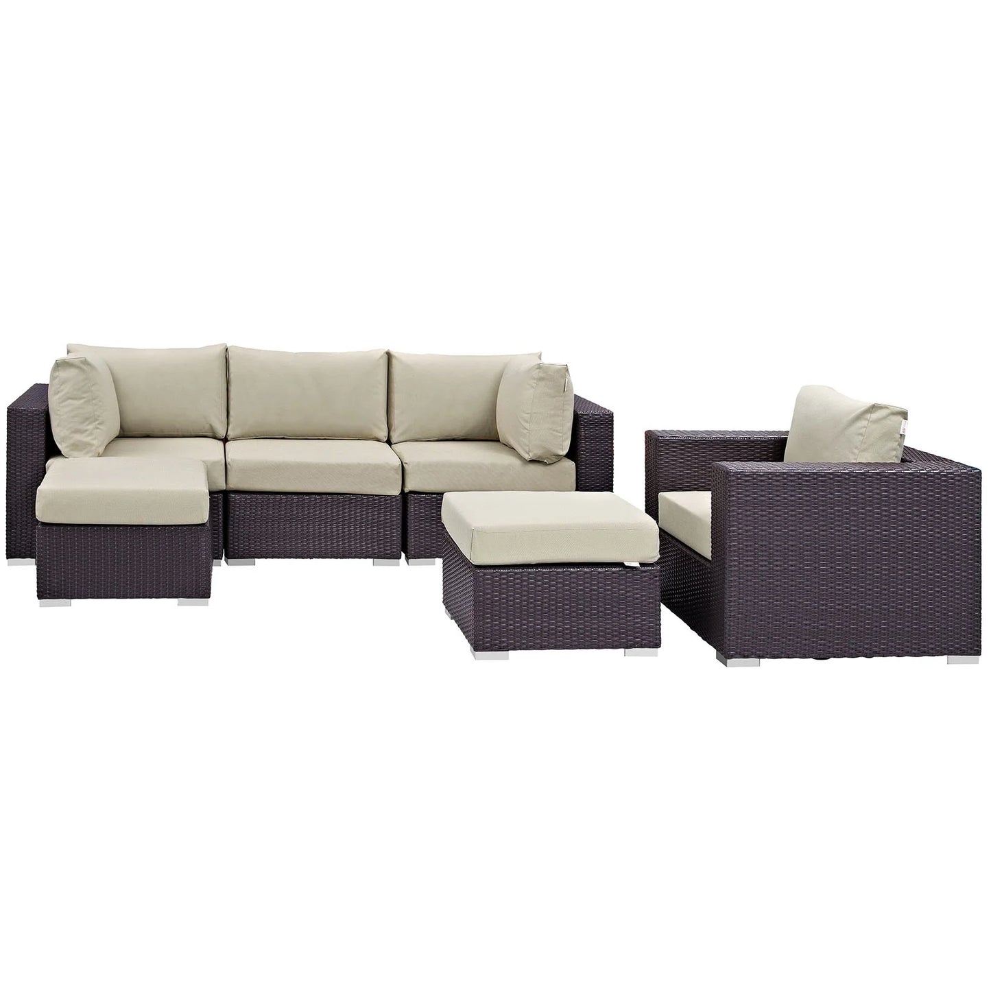 Modway Convene 6 Piece Outdoor Patio Sectional Set in Espresso Beige
