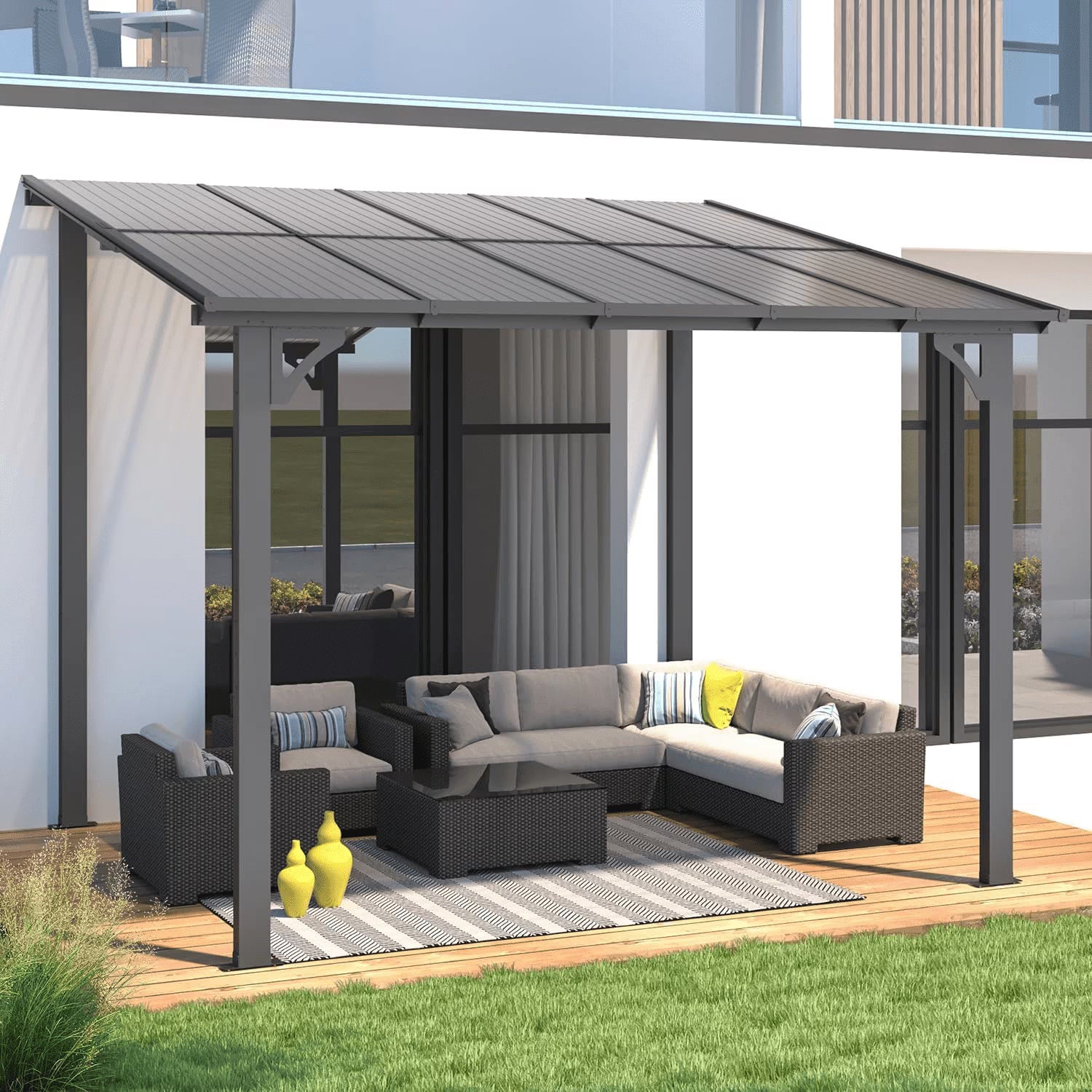 YODOLLA 8' x 10' Hardtop Gazebo Outdoor Aluminum Pergola ?For Garden, Patio, Backyard-Dark ?Gray