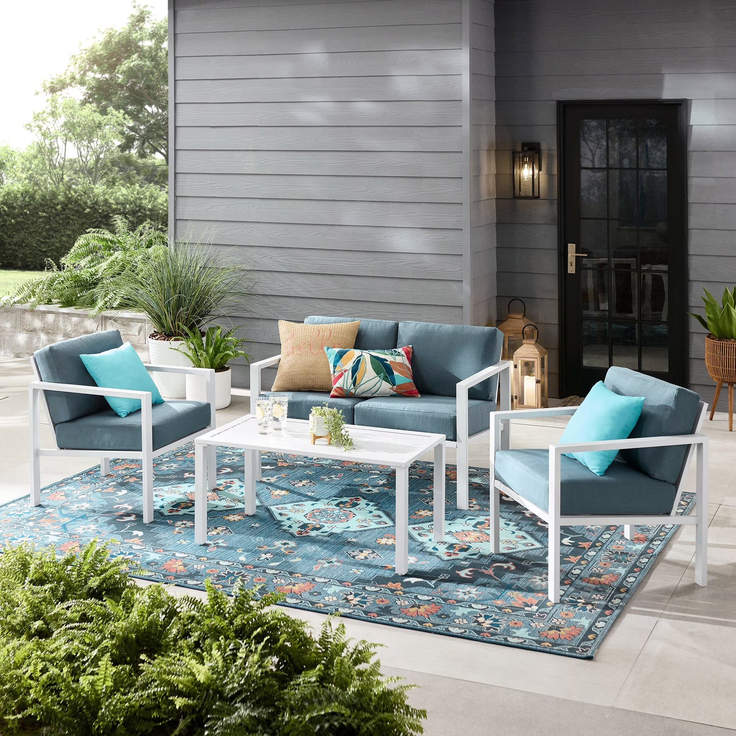 Mainstays Dashwood 4-Piece Outdoor Patio Conversation Set, Seats 4, Blue