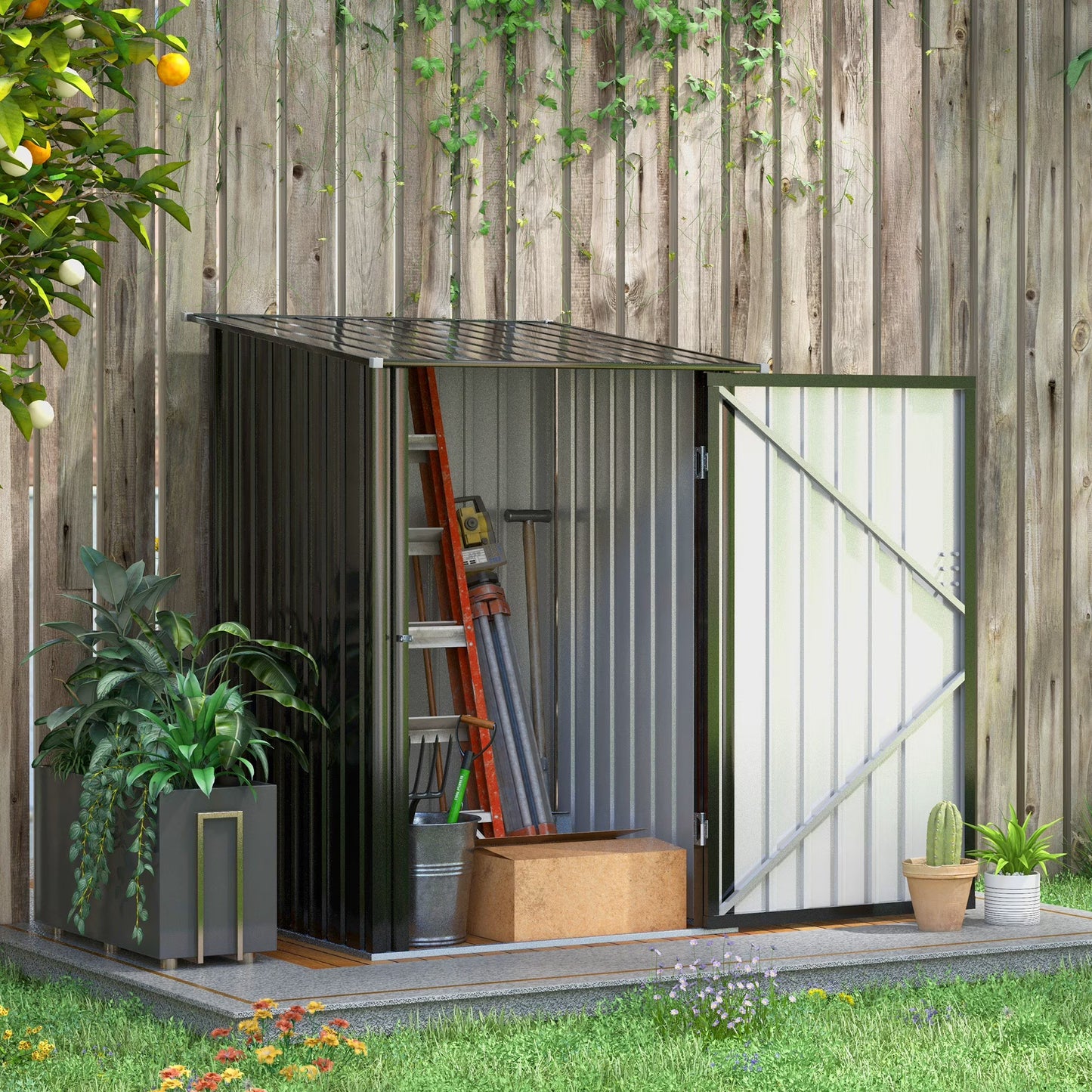 Outsunny 4.6' x 9' Metal Outdoor Storage Shed, Garden Utility Tool House with Double Lockable Doors for Backyard, Patio, Lawn, Garage, White