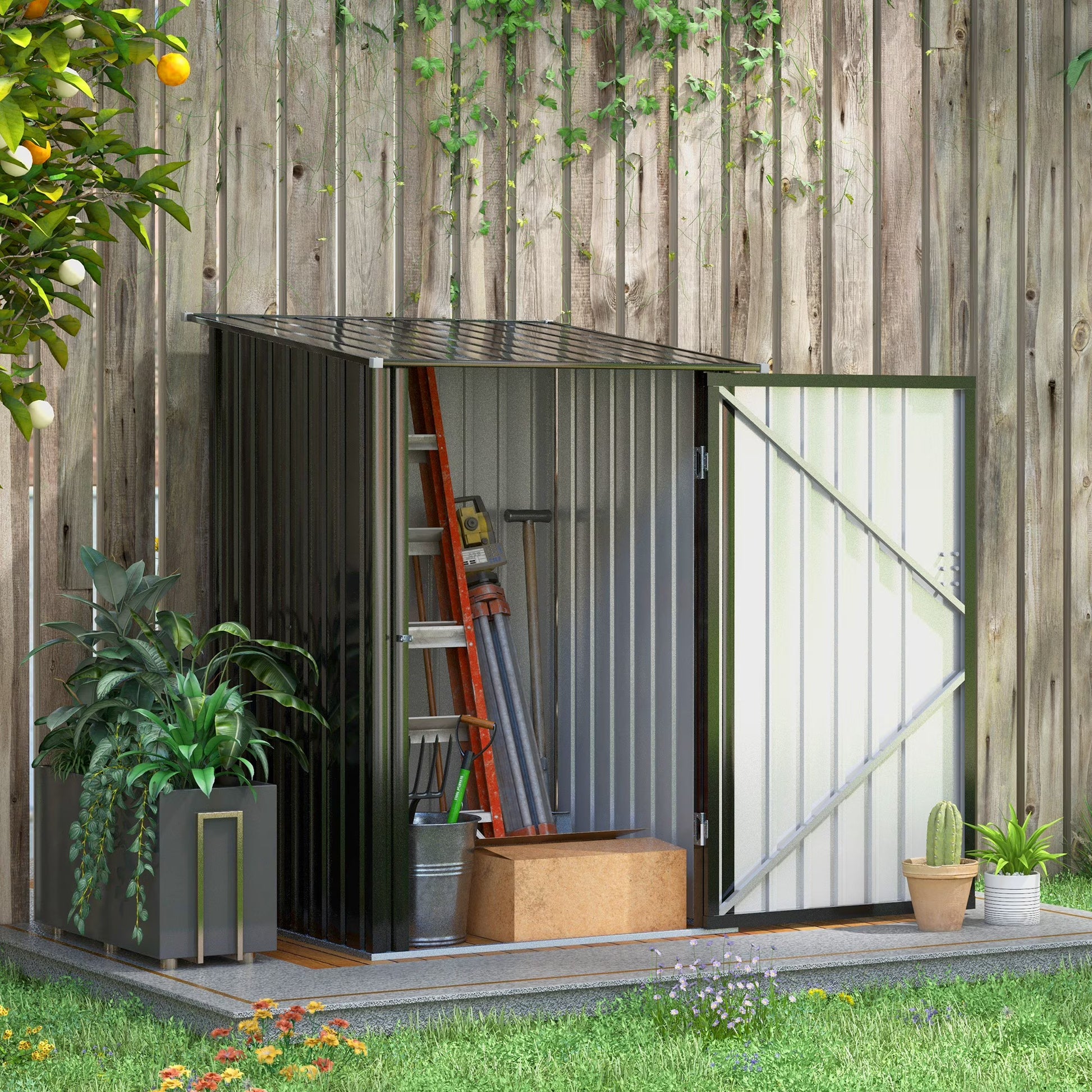 Outsunny 4.6' x 9' Metal Outdoor Storage Shed, Garden Utility Tool House with Double Lockable Doors for Backyard, Patio, Lawn, Garage, White