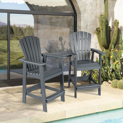 Aoodor Tall Adirondack Chairs Set of 2, HDPE Outdoor Bar Stools with Connecting Tray, Patio Furniture for Backyard, Garden, or Balcony (Gray)